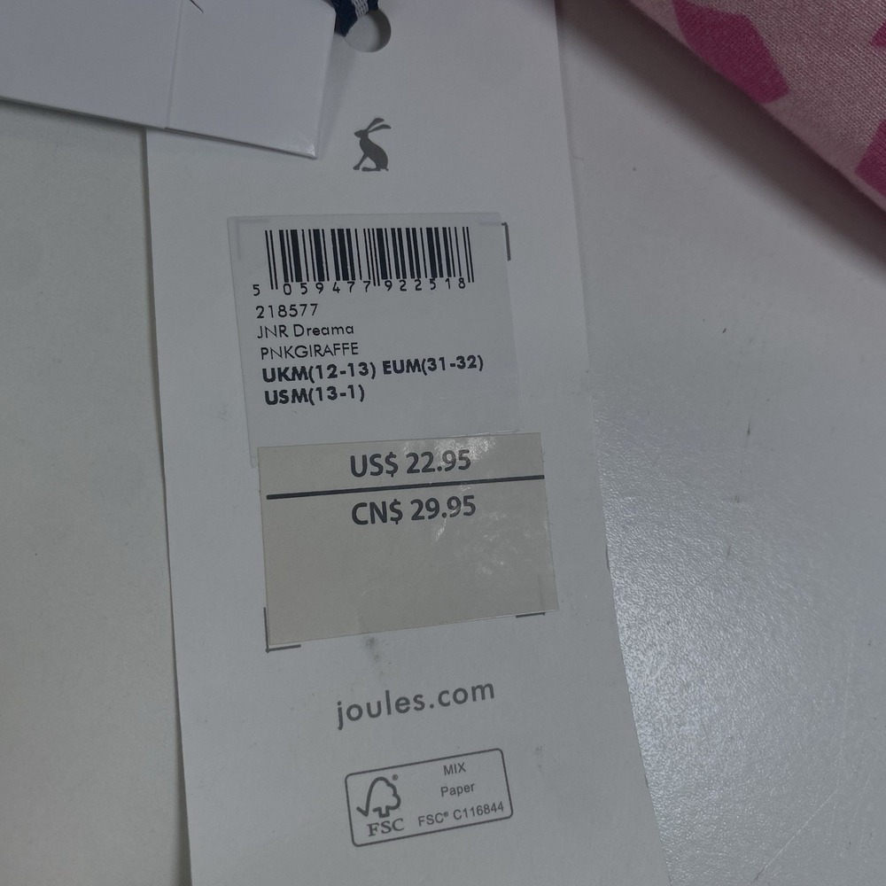 Joules Girl's Pink Giraffe Slippers Size Medium New! Grippy Sole Giftable - Picture 4 of 5